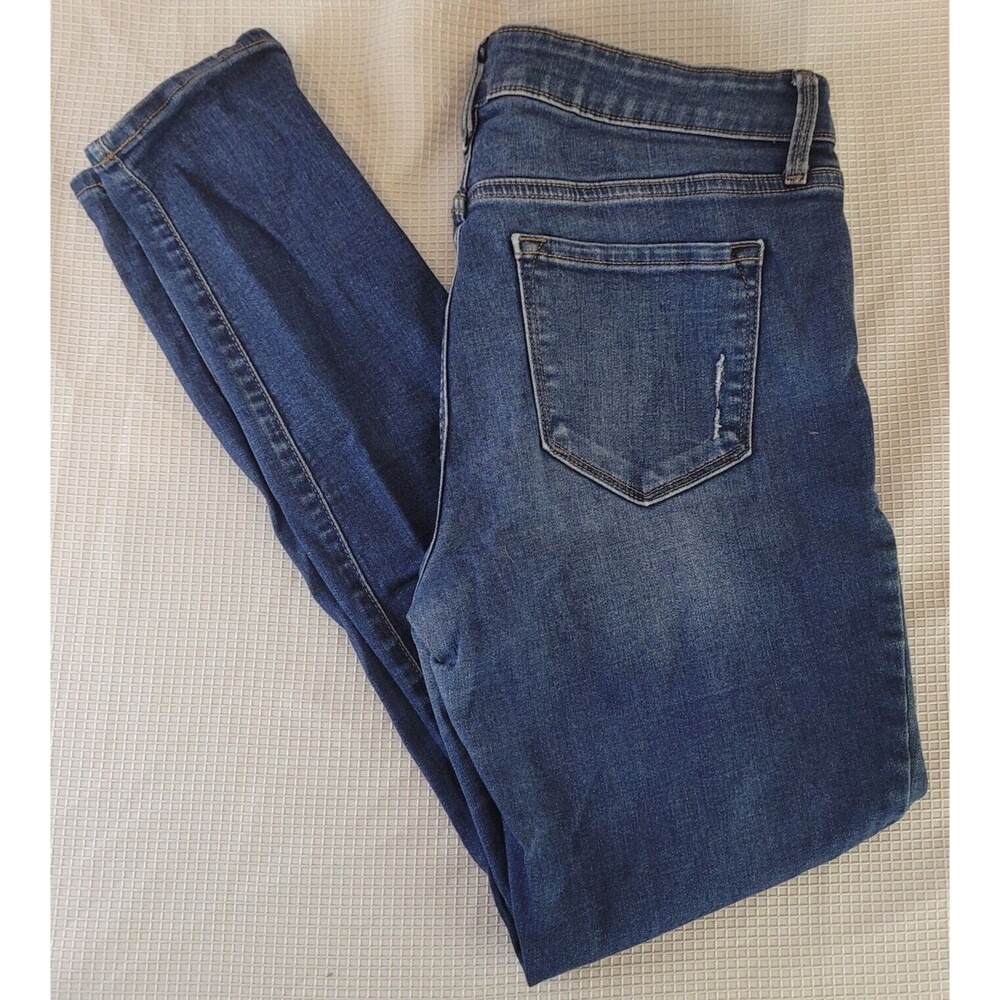 Old Navy Rockstar Womens 8 Mid Rise Skinny Jeans Ripped Distressed Dark Wash